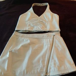 2 piece white leather halter top and skirt